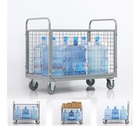 Foldable Steel Flatbed Cart with Cage, Heavy Duty 440LB Capacity, 4 Swivel Casters for Easy Mobility, Ideal for Warehouse, Grocery, Garage Use