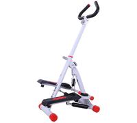 Foldable Stepper Adjustable Step Machine w/ Handlebar LCD Display, Red HOMCOM