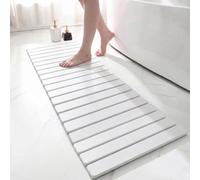 Foldable Stone Bath Mat Counter 120 x 40 cm，Diatomaceous Earth Shower Stone Quick Drying Pad Reusable Dish Drainer Mat with Non-slip Pad and Sandpaper，Bathroom Floor Mat for Kitchen & Bath