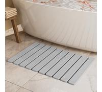 Foldable Stone Bath Mat, Diatomaceous Earth Stone Drying Mats for Bathroom | Quick Dry, Super Absorbent, Non Slip, Dish Drying Mat for Kitchen Counter, 23.5 x 15.4in, Light Gray