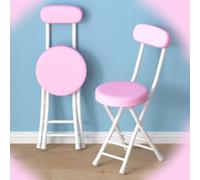 Foldable Stool with Backrest Cushioned Kitchen Chair Round Folding Bar Stool with Footrest Breakfast Dining Chair for Kitchen Living Room Cafe (Color:)