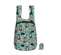 Foldable Storage Backpack Polyester Portable Travel & Reusable Shopping Daypack with Zips,Border Collie Dog Vintage Style Florals
