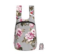 Foldable Storage Backpack Polyester Portable Travel & Reusable Shopping Daypack with Zips,Shabby Chic Vintage Rose Tulip