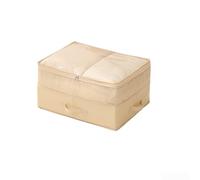 Foldable Storage Bag with Clear Lid for Clothes Quilts and Seasonal Items Large Capacity Organizer Sturdy Twill Fabric Space Saving Under Bed Closet(S Beige)