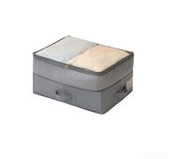 Foldable Storage Bag with Clear Lid for Clothes Quilts and Seasonal Items Large Capacity Organizer Sturdy Twill Fabric Space Saving Under Bed Closet(S gray)