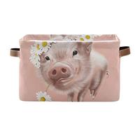 Foldable Storage Basket, Large Collapsible Organizer Storage Bin Cube Toys Storage Boxes with Handles for Bathroom Kids Nursery Closet Storage (1 Pack, Cute Pig)
