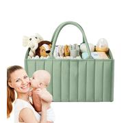 Foldable Storage Basket - Light Green 36 Cm, Handle Carrying Case, Safe Diapering Box | Care Wipes Clothes Bottle Holder Mom Dad Outdoor Picnic Organizer Home Decoration Bath Time