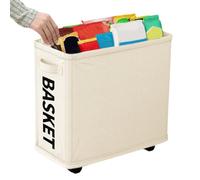 Foldable Storage Basket with Handle and Wheels - Under Desk Organizer for Home, Office, Kitchen and Bedroom, Durable Oxford Fabric