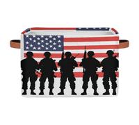 Foldable Storage Baskets for Shelves Closet,American Soldiers On American Flag Organizer Box Bins with Handles Collapsible Fabric Storage Box for Bedroom Clothes Playroom Nursery Toys,1Pack