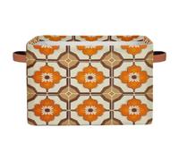 Foldable Storage Baskets for Shelves Closet,Orange Brown Flower Tiles Organizer Box Bins with Handles Collapsible Fabric Storage Box for Bedroom Clothes Playroom Nursery Toys,1 Pack