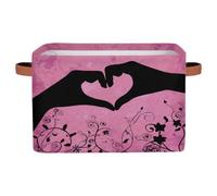 Foldable Storage Baskets for Shelves Closet,Valentines Day Hands Forming Love Heart On Pink Organizer Box Bins with Handles Collapsible Fabric Storage Box for Bedroom Clothes Nursery Toys,1Pack