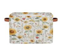 Foldable Storage Baskets for Shelves Closet,Watercolor Sunflowers Field Organizer Box Bins with Handles Collapsible Fabric Storage Box for Bedroom Clothes Playroom Nursery Toys,1 Pack