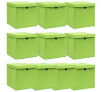 Foldable storage box 10pc Green 32x32x32cm Non-woven fabric with lid and eyelet