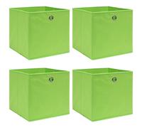 Foldable Storage Box 4pc Green 32x32x32cm Non-Woven Fabric Organiser with Eyelet