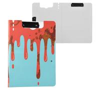 Foldable storage box red and brown drip pattern on light blue A4 binder two metal clips pen holder with feeding clip board with lid
