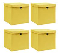 Foldable Storage Box Yellow 32x32x32cm Non-Woven Fabric Lid x4 with Cover Eyelet