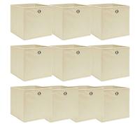 Foldable Storage Boxes 10-Piece Cream 32x32x32cm Non-Woven Fabric With Lid Set