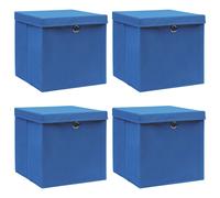 Foldable Storage Boxes 4pc Blue 32x32x32cm Non-Woven Polyester Metal Eyelet Lid