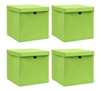 Foldable Storage Boxes 4pc Set Green 32x32x32 cm Non-Woven Polyester Fabric Lids
