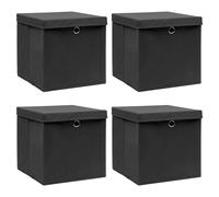 Foldable Storage Boxes Black 32x32x32cm Non-Woven Fabric with Lids Home Set 4pc