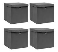 vidaXL 4x Storage Boxes with Lids Grey Fabric Foldable Chests Cases Organisers