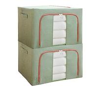Foldable Storage Containers for Clothes, 2 Pcs 66L Stackable Storage Bins for Closet and Organizing Clothes, Linen Storage Organizer for Clothing Bedding Blankets Comforter (Green)