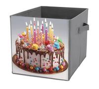 Foldable Storage Cubes with Handles Happy Birthday Beautiful Pattern Cube Bins for Organizing Clothes, Books - Storage Baskets for Shelves, Closets