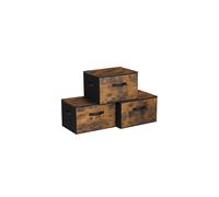 Foldable Storage Organiser Boxes, Set of 3 Storage Basket Bins with Lids, Handles, Clothes Toys Organiser, 40 x 30 x 25 cm, Non-Woven Fabric, Rustic