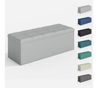 Foldable Storage Ottoman Bench with Lid, Extra Large Storage Chest Footstool Space Saving Seating & Storage Solution, 110 × 38 × 38 cm LIGHT GREY