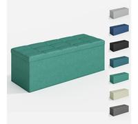 Foldable Storage Ottoman Bench with Lid, Extra Large Storage Chest Footstool Space Saving Seating & Storage Solution, 110 × 38 × 38 cm, GREEN
