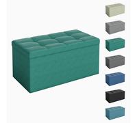Foldable Storage Ottoman Bench with Lid, Large Storage Chest, Space Saving Seating & Storage Solution, 76 × 38 × 38 cm, GREEN