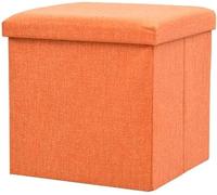 Foldable Storage Ottoman Seat with Removable Lid, Space-Saving Linen Fabric Pouffe Cube for Living Room, Bedroom, and Nursery Organization