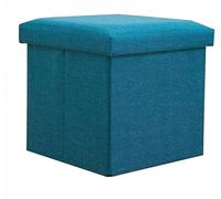 Foldable Storage Ottoman Seat with Removable Lid, Space-Saving Linen Fabric Pouffe Cube for Living Room, Bedroom, and Nursery Organization