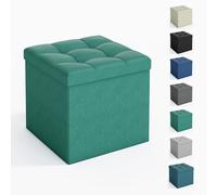 Foldable Storage Ottoman, Small Footrest Cube, Storage Bench with Lid, 1 Storage Box for Bedroom & Living Room, 30 × 30 × 30 cm GREEN