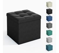 Foldable Storage Ottoman, Small Footrest Cube, Storage Bench with Lid, 1 Storage Box for Bedroom & Living Room, 30 × 30 × 30 cm BLACK