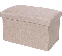 Foldable Storage Stool with Padded Seat Cotton Linen Footrest Space-Saving Design for Living Room Bedroom Office - Comfortable Ottoman for Home Use