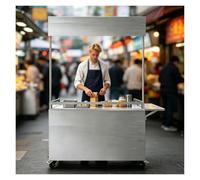 Foldable Street Vendor Cart Selling, Extendable Tabletop Portable Cart With Wheels, Outdoor Display Tables Mobile Farm Stand，Flower Display Stand For Outdoor Events(+railings/panels,120 * 75 * 49cm)