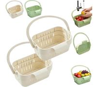 Foldable Stretchable Hanging Sink Strainer Basket, Collapsible Kitchen Colander, Food Catcher, Plastic Sieve Fruit Washer, Kitchen Storage Organiser for Sink Waste & Vegetables (Beige 2 Pack)