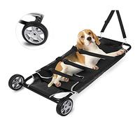 Foldable stretcher, stainless steel pet stretcher with 2 wheels small animal first aid anti-bite rescue stretcher