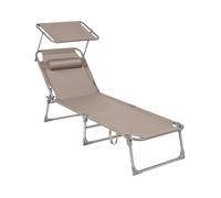 Foldable Sun Lounger with Headrest, Taupe