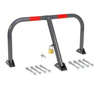 Foldable Support Parking Bollard 760mm - Galvanised Steel Barrier, Grey Post with Red Stripes, Includes Lock & Fixings for Cars, Vehicle | Fold Down Garage Security