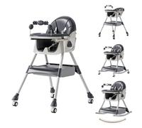 Foldable Swing Function Baby Highchair with Wheels,Grey