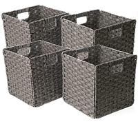 Foldable Synthetic Plastic Wicker Storage Basket with Iron Wire Frame By Blue Ridge Basket Company (Set of 4)