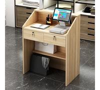 Foldable Table Adjustable Office And Home Simple Desk Dining Table，Retail Reception Desk with Lockable Drawer & LED Light - Wooden Computer Desk for Office, Lobby, Clothing Store, Salon - St