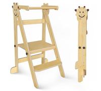 Foldable Toddler Tower - Learning Tower Toddler Step Stoot with Non-Slip Design, Kitchen Stool for Kids with 3-Level Adjustable Height & Safety Rails, Montessori Wooden Step Stool for Bathroom