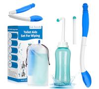 Foldable Toilet Aids Set for Wiping - 2PCS Personal Hygiene Kit with Collapsible Butt Wiper Tool & Dual-Nozzle Peri Bottle , Wiping Aid for Post-Surgery Recovery, Elderly and Travel Use (Blue, Ultra)