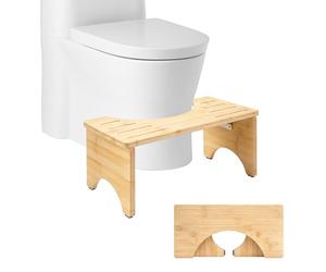Foldable Toilet Stool - 17cm Bamboo Squat Stool for Adults, Non-Slip Bathroom Step Stool, Portable Squat Step Stool for Constipation Relief, Space-Saving Wooden Stool for Kids & Seniors