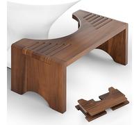 Foldable Toilet Stool, Acacia Wood Poop Stool for Potty Training, 7 Inch Wooden Bathroom Aid for Comfortable Posture (Walnut, Foldable)