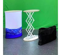 Foldable Trade Show Display Podium with LED Lights Pop-Up Tension Table Banner for Exhibitions Vendor Events School 3 Styles (Elliptical 2pcs) - Portable & Eye-Catching!