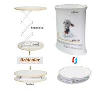 Foldable Trade Show Podium with LED Lights Pop Up Tension Table Banner Counter for Exhibitions Booths Vendor Events & Schools 3 Styles (Round 5pcs)